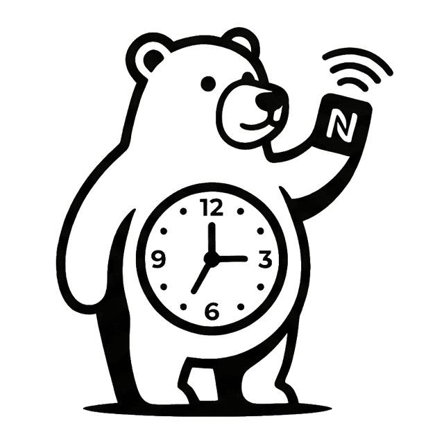NFClock — oso con reloj y tag NFC